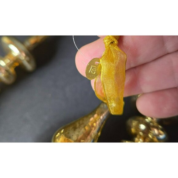 Set of 3 Frontgate Gold Mercury Glass Finial Ornament 9 Inch Glitter Scrolls - Picture 5 of 8